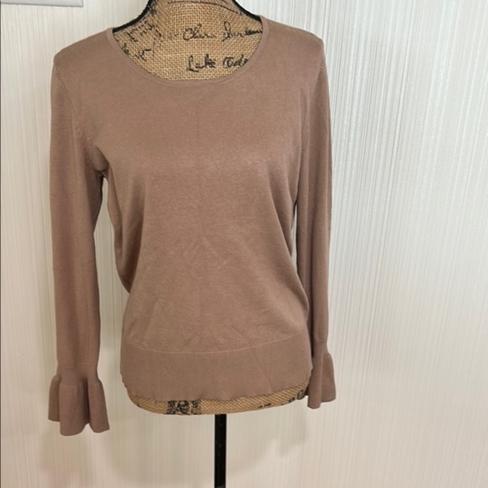 Elegant Tan Sweater with Ruffle Cuffs